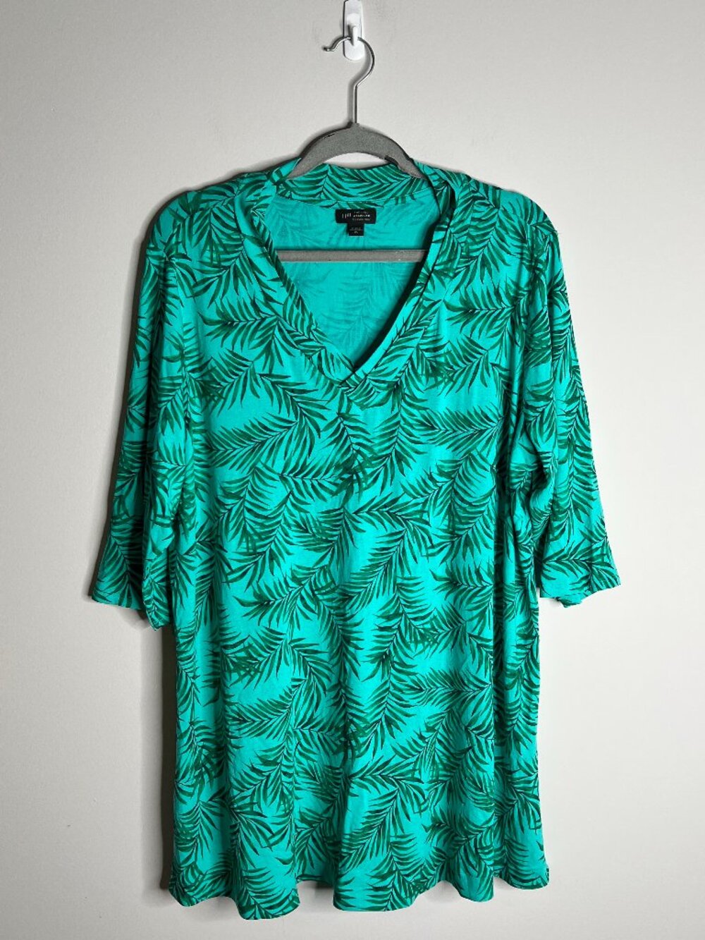J. Jill WearEver Collection Palm Fronds Print Vacation Tunic Resortwear Sz XL